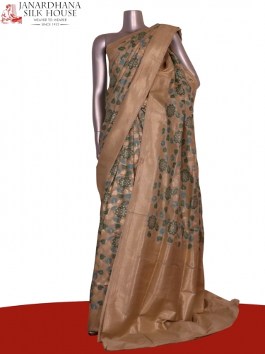 Designer Floral Handloom Tussar Silk Saree